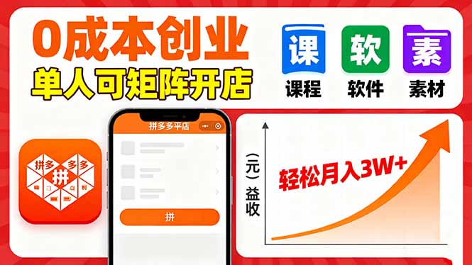 拼多多虚拟电商，0成本，单人可矩阵开店，轻松月入3W+-小艾项目网