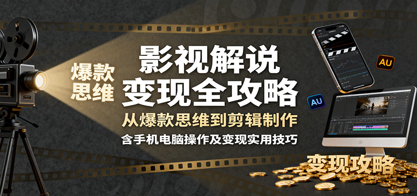 影视解说变现全攻略：从爆款思维到剪辑制作，含手机电脑操作及变现实用技巧-小艾项目网