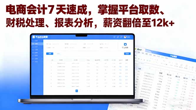 电商会计7天速成，掌握平台取数、财税处理、报表分析，薪资翻倍至12k+-小艾项目网