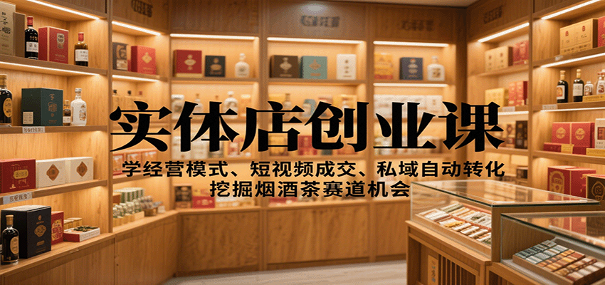 实体店创业课：学经营模式、短视频成交、私域自动转化，挖掘烟酒茶赛道机会-小艾项目网