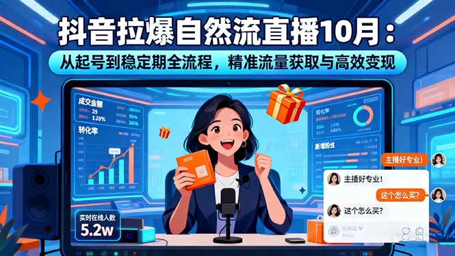 抖音拉爆自然流直播10月：从起号到稳定期全流程，精准流量获取与高效变现-小艾项目网