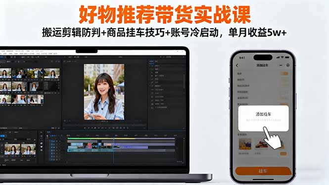 好物推荐带货实战课：搬运剪辑防判+商品挂车技巧+账号冷启动，单月收益5w+-小艾项目网