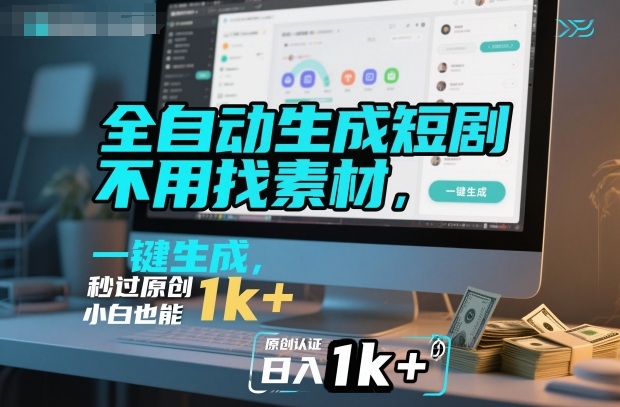 全自动生成短剧，不用找素材，不用剪辑，一键生成，秒过原创，小白也能轻松日入1k+【揭秘】-小艾项目网