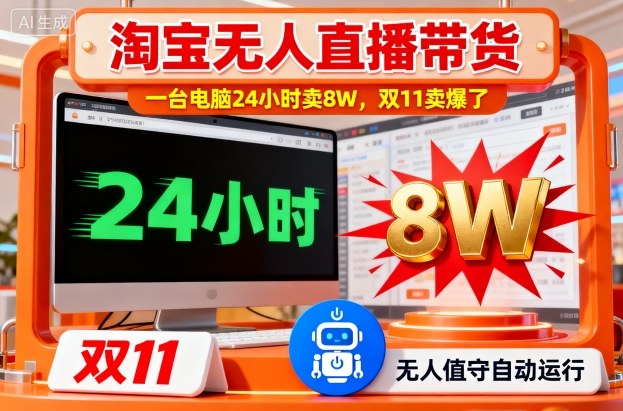 淘宝无人直播带货，一台电脑214小时卖8W，双11卖爆了【揭秘】-小艾项目网