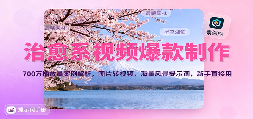 治愈系视频爆款制作，700万播放量案例解析，图片转视频，海量风景提示词，新手直接用-小艾项目网