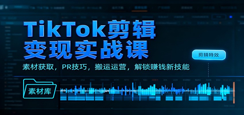 TikTok剪辑变现实战课：素材获取，PR技巧，搬运运营，解锁赚钱新技能-小艾项目网