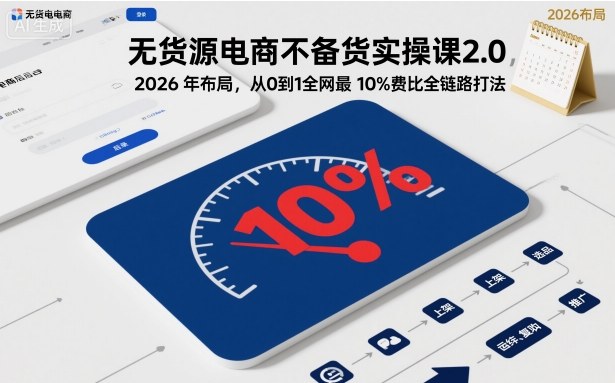 无货源电商不备货实操课2.0，2026年布局，从0到1全网最低10%费比全链路打法【更新】-小艾项目网