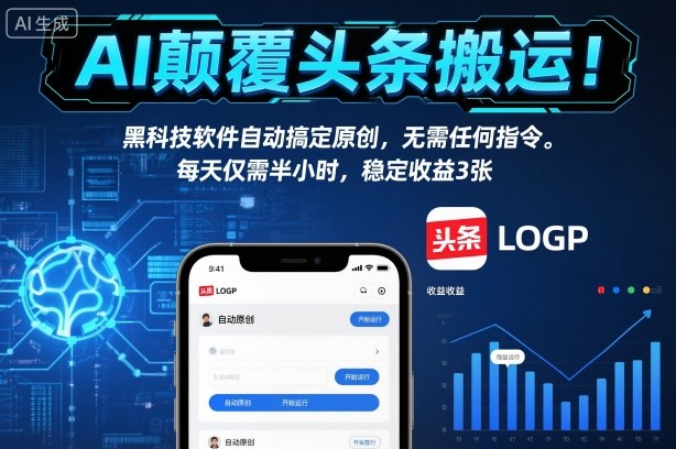 AI颠覆头条搬运！黑科技软件自动搞定原创，无需任何指令。每天仅需半小时，稳定收益3张【揭秘】-小艾项目网