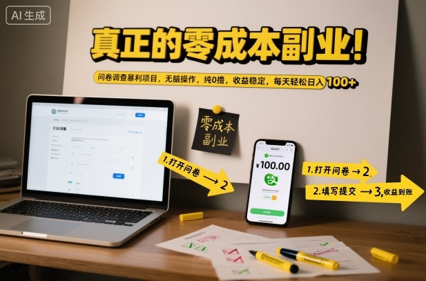真正的零成本副业！问卷调查暴利项目，无脑操作，纯0撸，收益稳定，每天轻松日入100+【揭秘】-小艾项目网