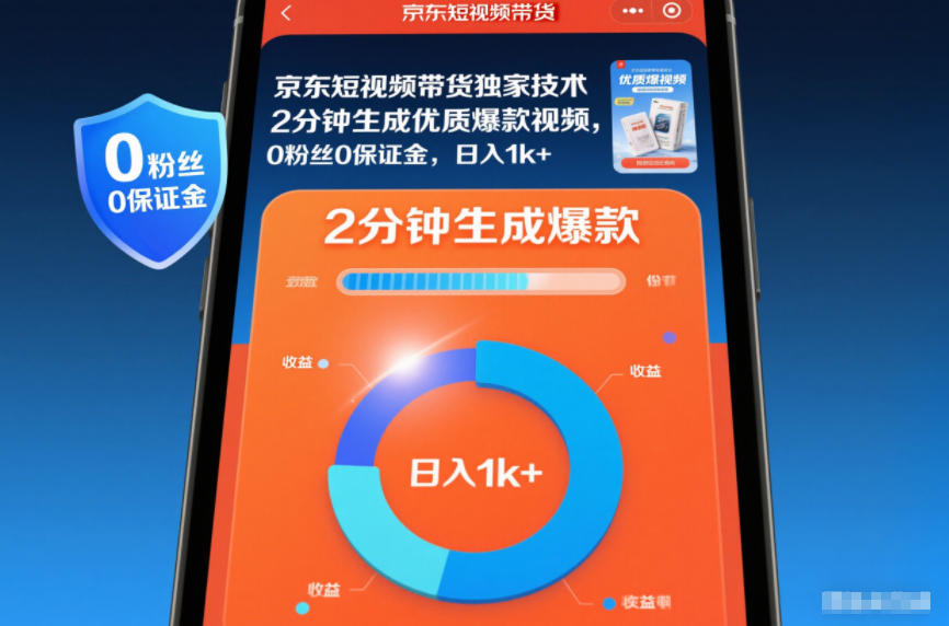 京东短视频带货独家技术，2分钟生成一条优质爆款视频，0粉丝0保证金，日入1k+【揭秘】-小艾项目网