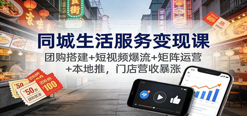 同城生活服务变现课：团购搭建+短视频爆流+矩阵运营+本地推，门店营收暴涨-小艾项目网