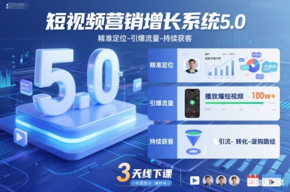 短视频营销增长系统5.0，精准定位-引爆流量-持续获客，3天线下课(音频+图片)-小艾项目网