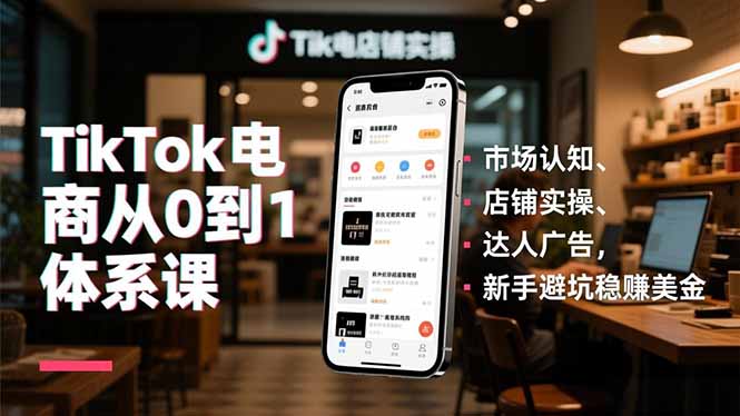 TikTok电商从0到1体系课，市场认知、店铺实操、达人广告，新手避坑稳赚美金-小艾项目网