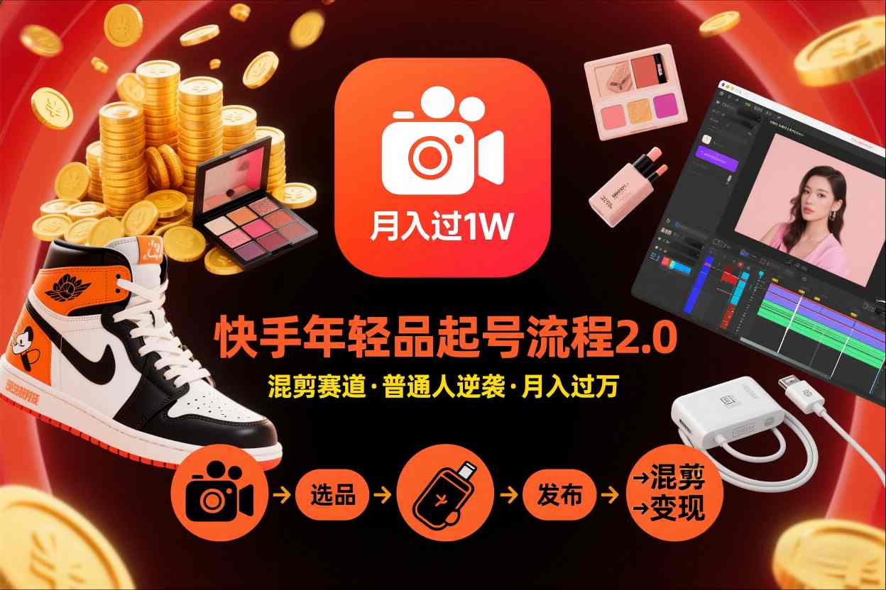 快手短视频带货年轻品起号流程2.0，快手年轻品混剪赛道，普通人也能月入过1W-小艾项目网