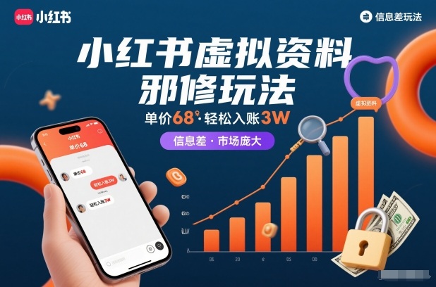 小红书虚拟资料邪修玩法，单价68，轻松入账3W，信息差玩法，市场庞大-小艾项目网