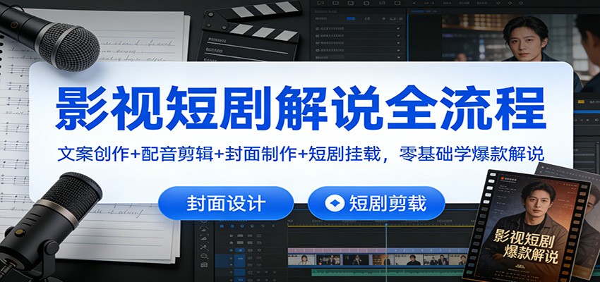 影视短剧解说全流程：文案创作+配音剪辑+封面制作+短剧挂载，零基础学爆款解说-小艾项目网