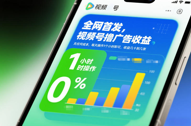 全网首发，视频号撸广告收益，无任何成本，每天操作1个小时即可，收益几十到几张-小艾项目网