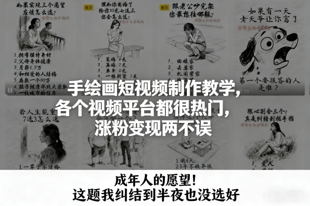 手绘画短视频制作教学，各个视频平台都很热门，涨粉变现两不误-小艾项目网