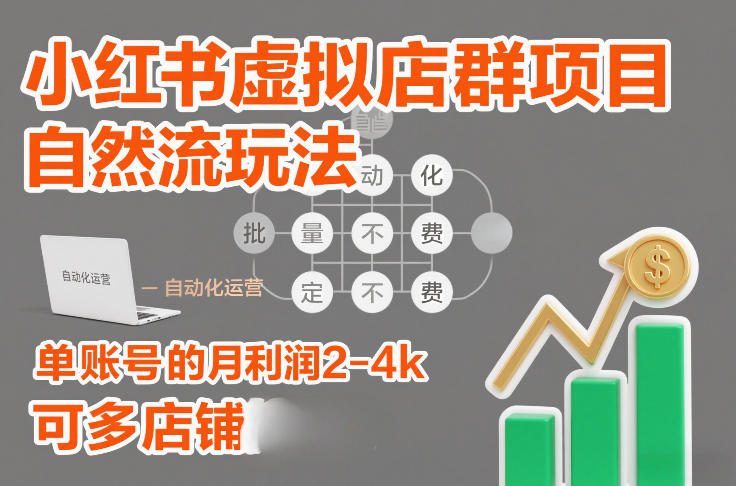 小红书虚拟店群项目，自然流玩法，批量自动化，稳定不费号，单账号的月利润2-4k，可多店矩阵-小艾项目网