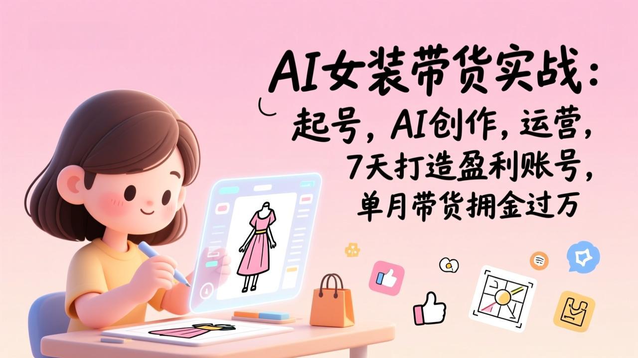 AI女装带货实战：起号，AI创作，运营，7天打造盈利账号，单月带货佣金过万-小艾项目网