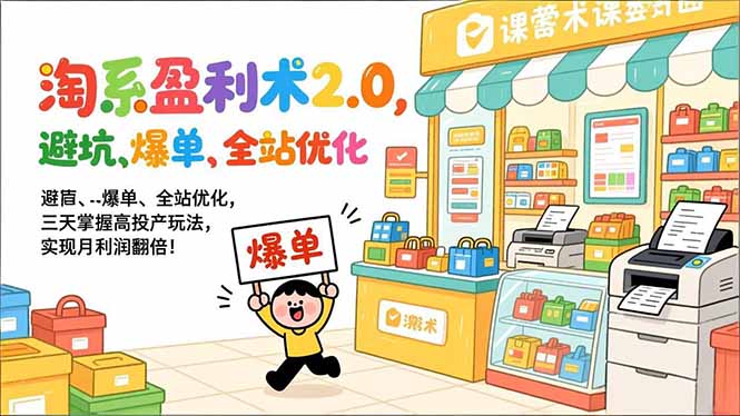 淘系盈利术2.0，避坑、爆单、全站优化，三天掌握高投产玩法，实现月利润翻倍！-小艾项目网