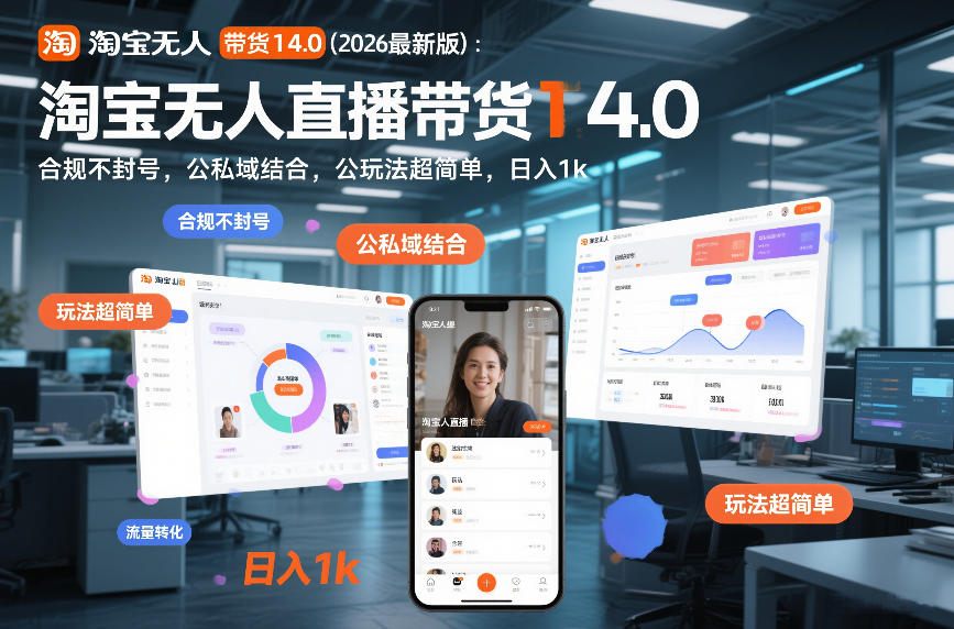 淘宝无人直播带货14.0(2026最新版)：合规不封号，公私域结合，玩法超简单，日入1k+【揭秘】-小艾项目网