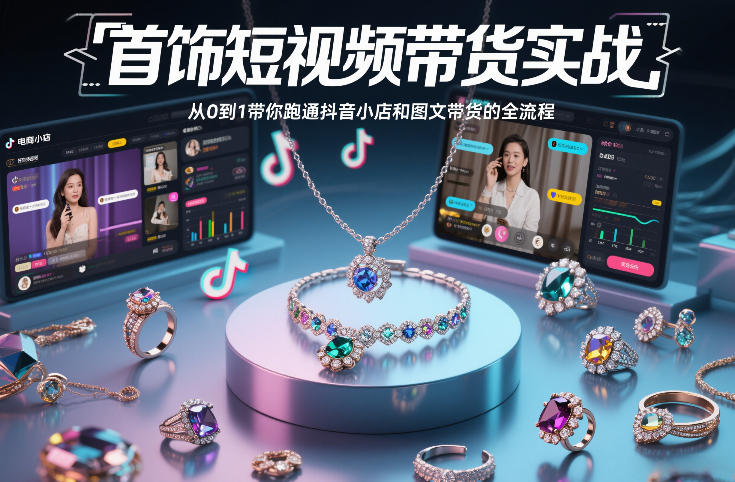 首饰短视频带货实战，从0到1带你跑通抖音小店和图文带货的全流程-小艾项目网