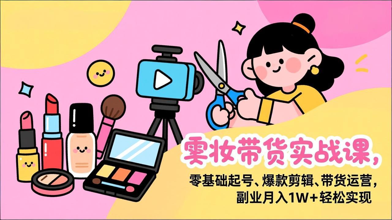 美妆带货实战课，零基础起号、爆款剪辑、带货运营，副业月入1W+轻松实现-小艾项目网