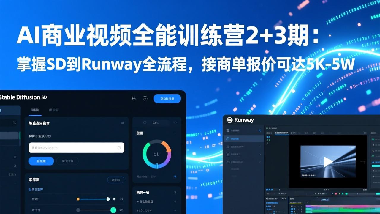 AI商业视频全能训练营2+3期：掌握SD到Runway全流程，接商单报价可达5K-5W-小艾项目网
