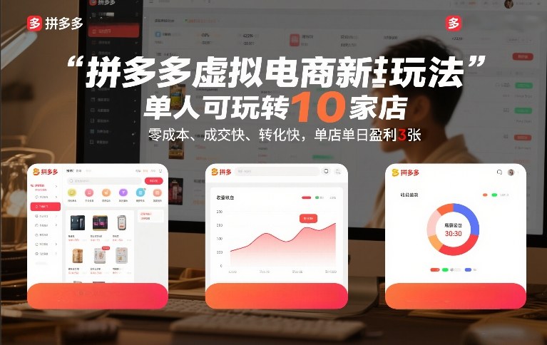 拼多多虚拟电商新玩法，单人可玩转10家店，零成本、成交快、转化快，单店单日盈利3张【揭秘】-小艾项目网