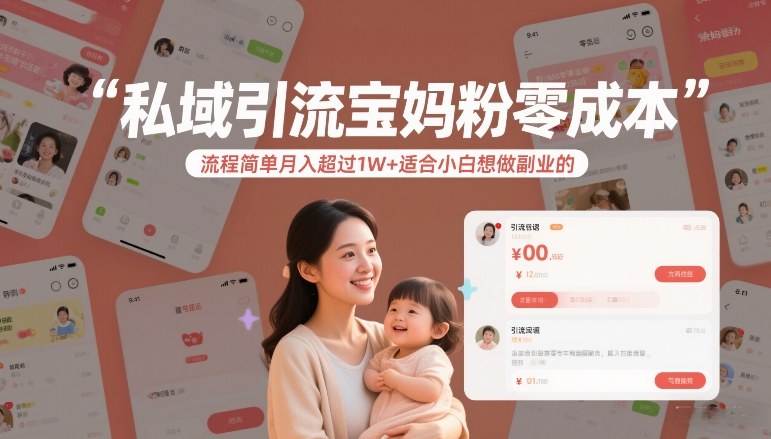 私域引流宝妈粉零成本流程简单月入超过1W+适合小白想做副业的-小艾项目网