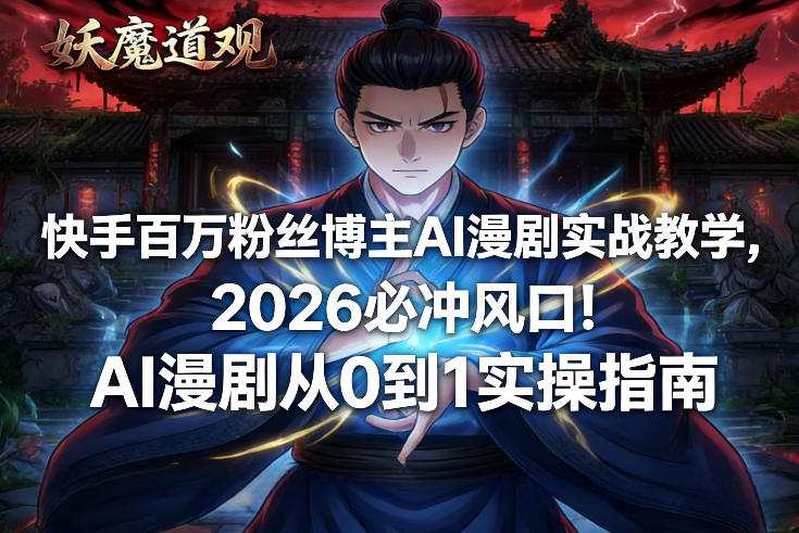快手百万粉丝博主AI漫剧实战教学，2026必冲风口！AI漫剧从0到1实操指南-小艾项目网