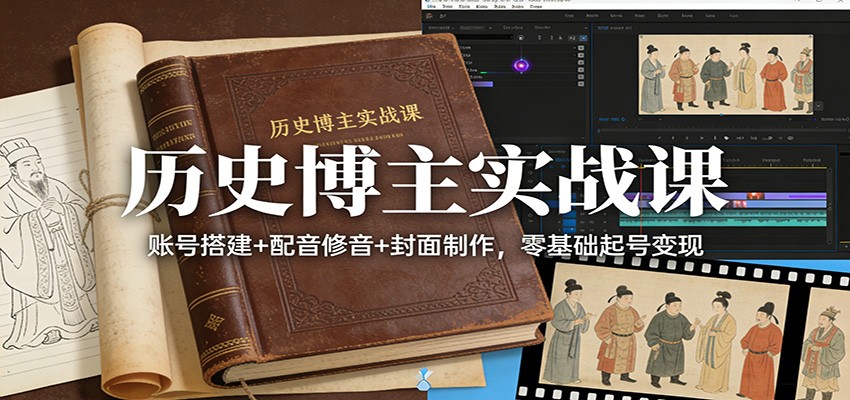 历史博主实战课：账号搭建+配音修音+封面制作，零基础起号变现-小艾项目网