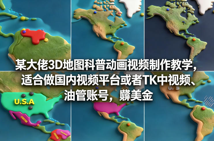 某大佬3D地图科普动画视频制作教学，适合做国内视频平台或者TK中视频、油管账号，賺美金-小艾项目网