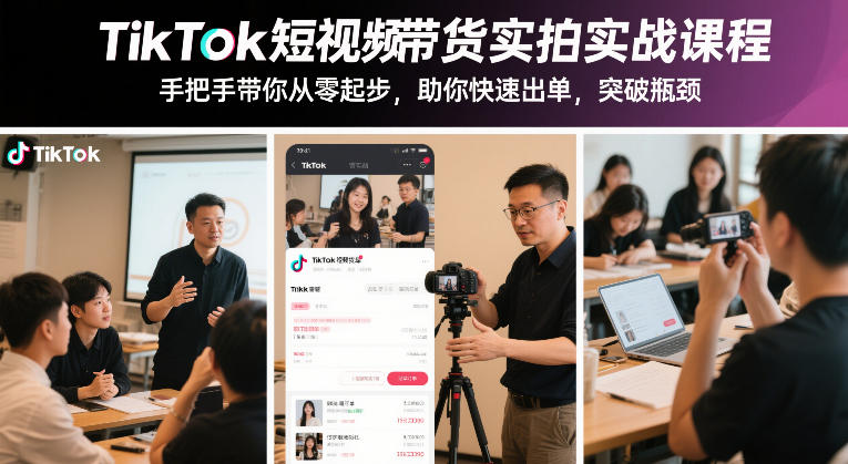 TikTok短视频带货实拍实战课程，手把手带你从零起步，助你快速出单，突破瓶颈-小艾项目网