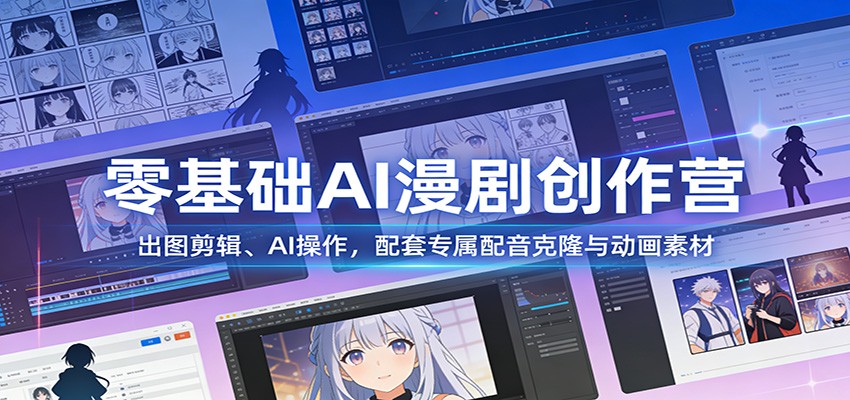 零基础AI漫剧创作营：出图剪辑、AI操作，配套专属配音克隆与动画素材-小艾项目网