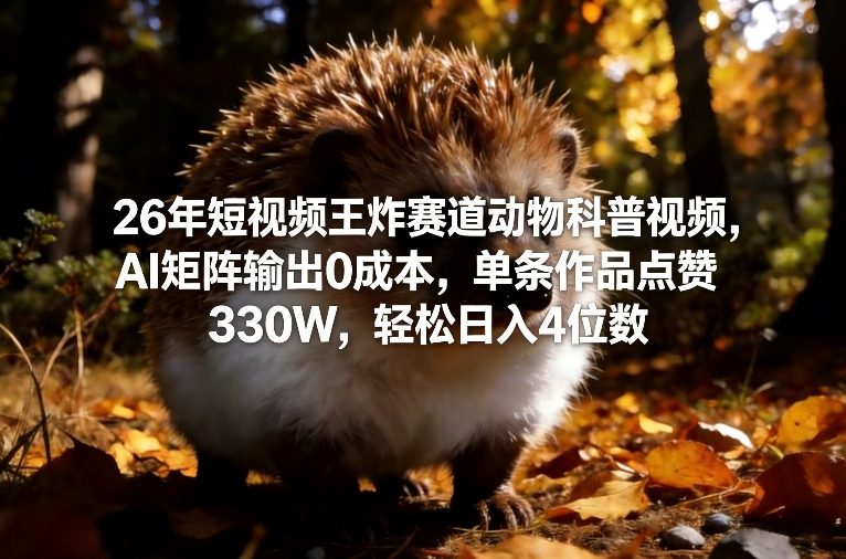 26年短视频王炸赛道动物科普视频，AI矩阵输出0成本，单条作品点赞330W，轻松日入4位数-小艾项目网