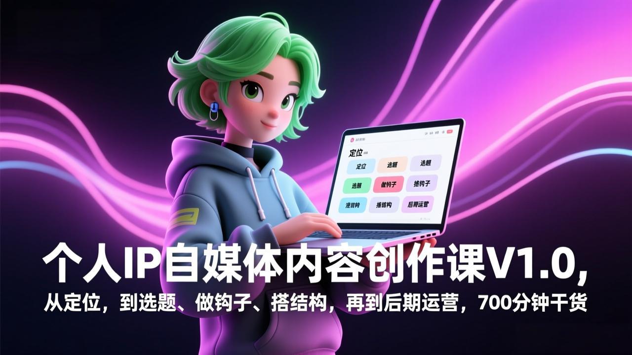 个人IP自媒体内容创作课V1.0，从定位，到选题、做钩子、搭结构，再到后期运营，700分钟干货-小艾项目网