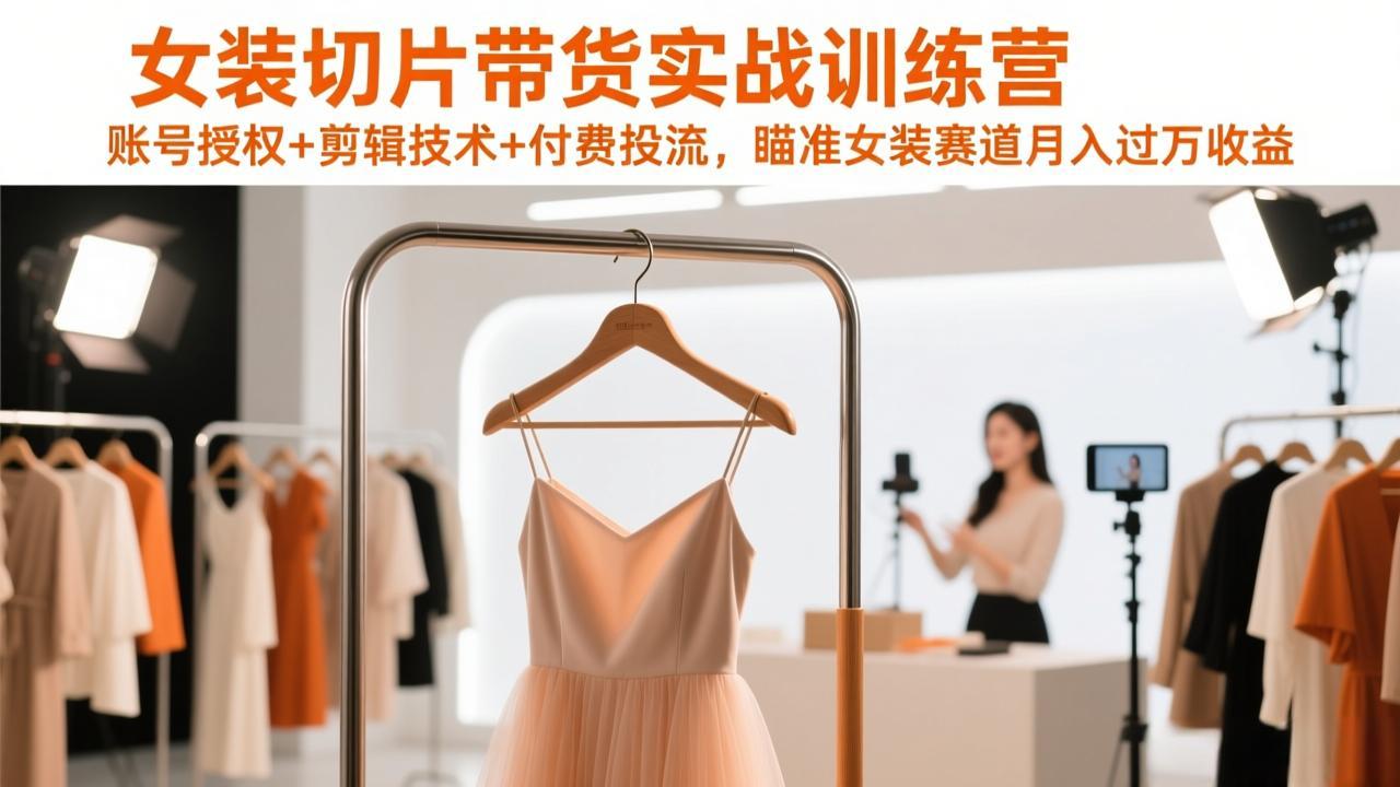 女装切片带货实战训练营，账号授权+剪辑技术+付费投流，瞄准女装赛道月入过万收益-小艾项目网