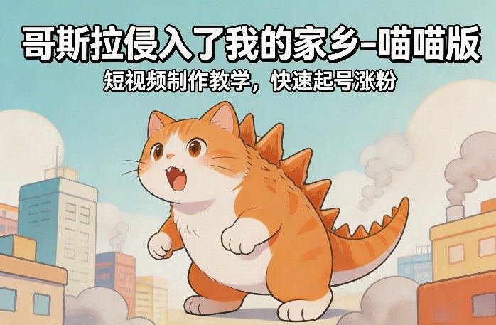 哥斯拉侵入了我的家乡–喵喵版短视频制作教学，快速起号涨粉-小艾项目网