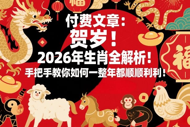 付费文章：贺岁！2026年生肖全解析！手把手教你如何一整年都顺顺利利！-小艾项目网