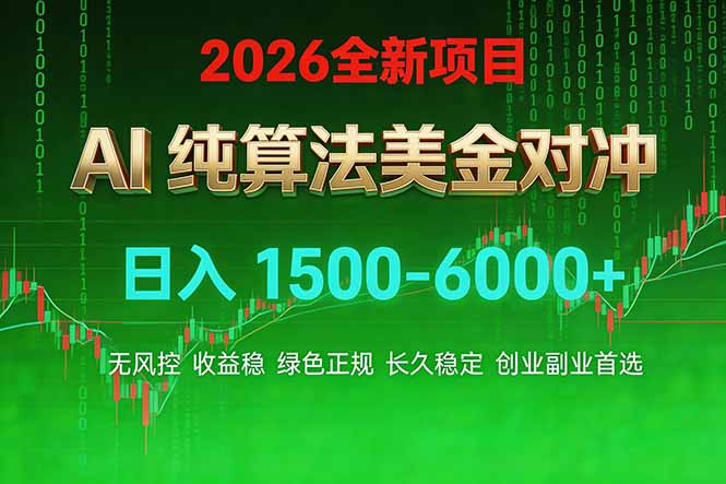 2026 全新美金对冲项目，不套平台赠金，不封号，纯算法对冲，日入 1500-6000+-小艾项目网