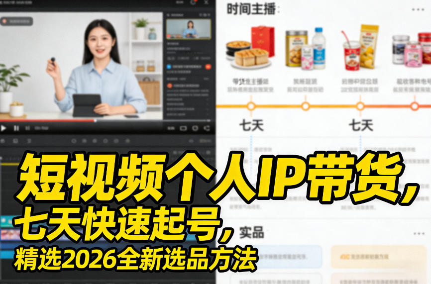 短视频个人IP带货，七天快速起号，精选2026全新选品方法-小艾项目网