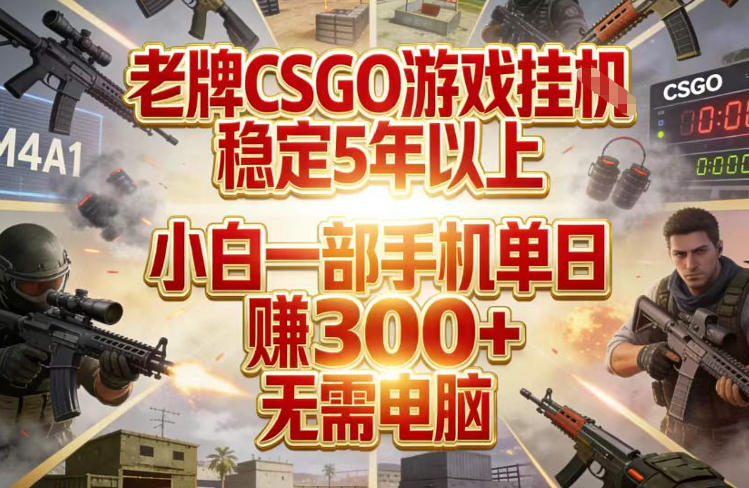 老牌CSGO游戏挂G，稳定5年以上，小白一部手机单日賺3张+，无需电脑【揭秘】-小艾项目网
