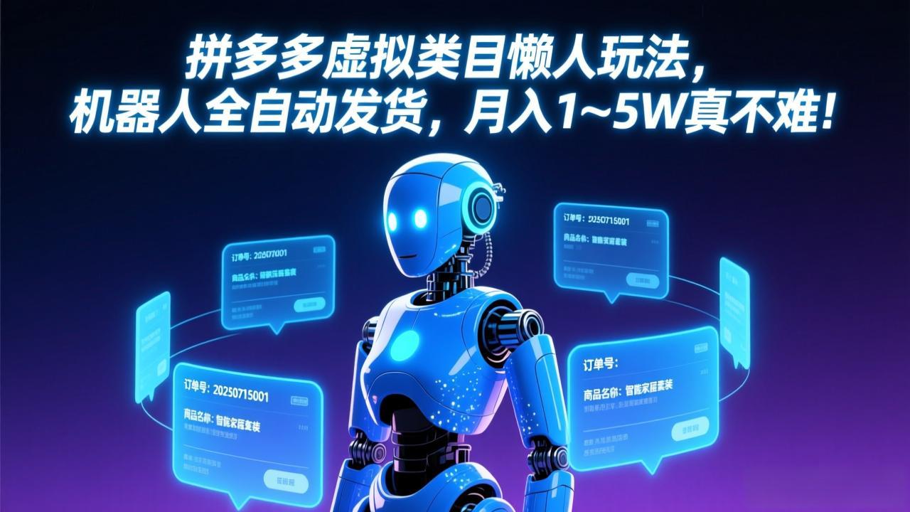 拼多多虚拟类目懒人玩法，机器人全自动发货，月入 1-5W 真不难！-小艾项目网