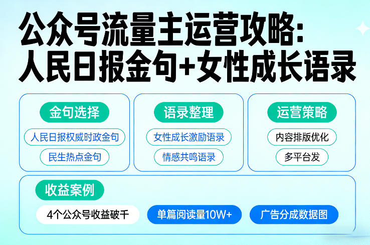 利用人民日报金句+女性成长语录做公众号流量主，4个公众号收益破千-小艾项目网