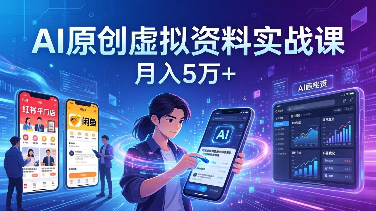 AI原创虚拟资料实战课：2026新机会，小红书闲鱼开店，普通人用AI轻松变现，月入5万+-小艾项目网