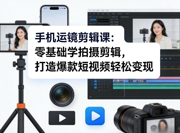 手机运镜剪辑课：零基础学拍摄剪辑，打造爆款短视频轻松变现-小艾项目网