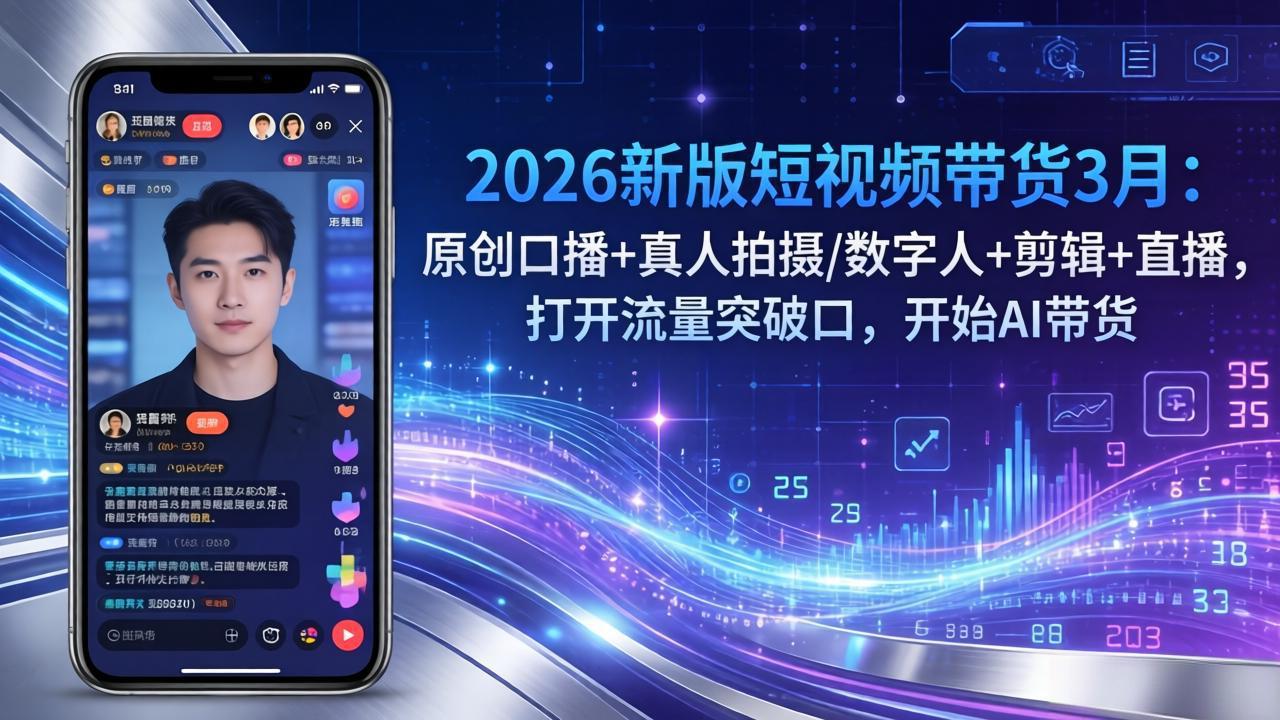 2026新版短视频带货3月：原创口播+真人拍摄/数字人+剪辑+直播，打开流量突破口，开始AI带货-小艾项目网