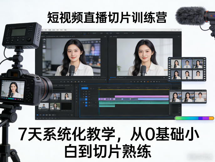 短视频直播切片训练营，7天系统化教学，从0基础小白到切片熟练-小艾项目网